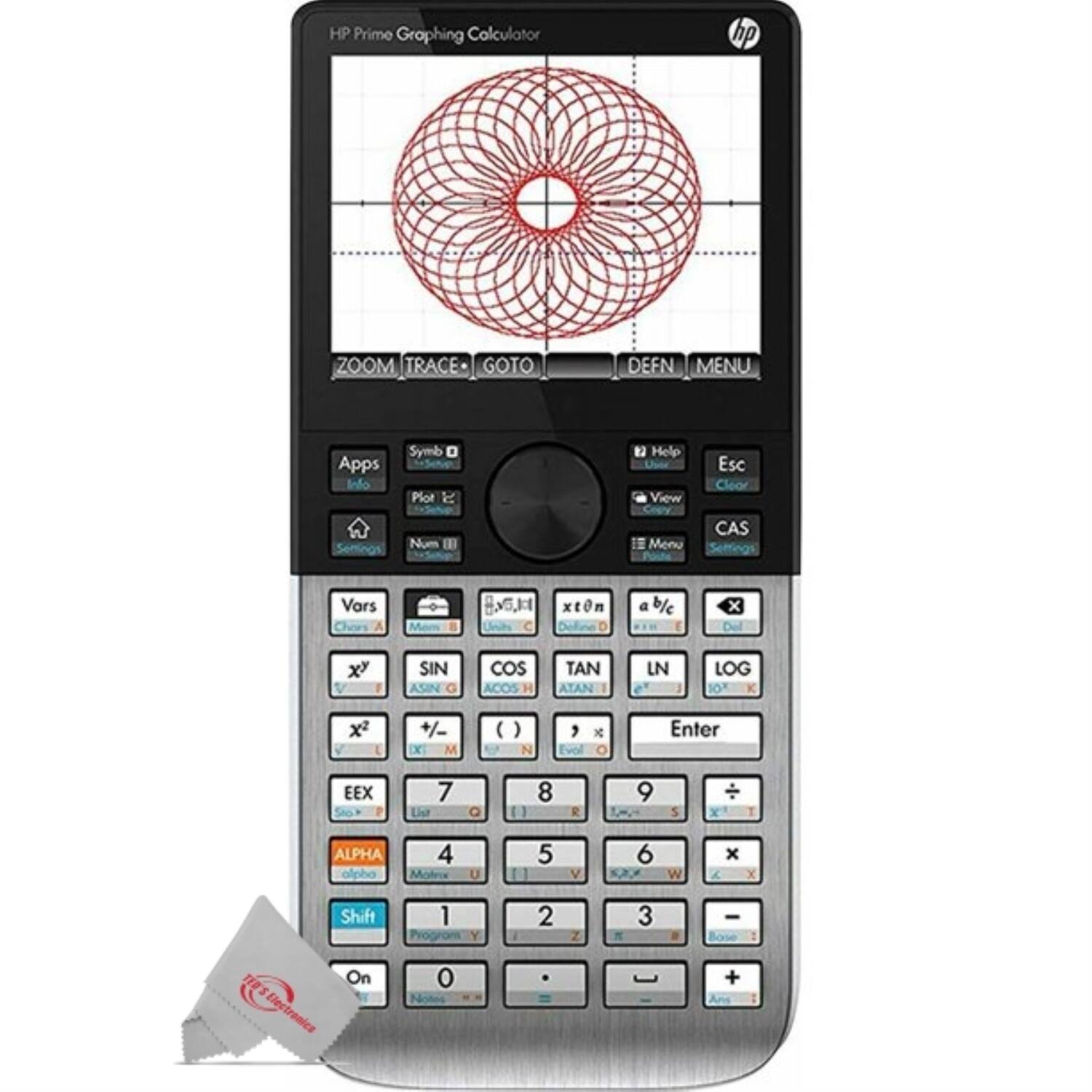 HP Prime Graphing Calculator

ZOOM TRACE GOTO DEFN MENU

Apps Symb Plot Num CAS

Help Esc Clear View Menu

Vars x^y SIN COS TAN LN LOG

x^2 +/- ( ) N

EEX 7 8 9 + Enter

ALPHA alphabeta 4 5 6 x

Shift 1 2 3 - 0

On

List 7 8 9

Program 1 2 3

TEE'S Electronics