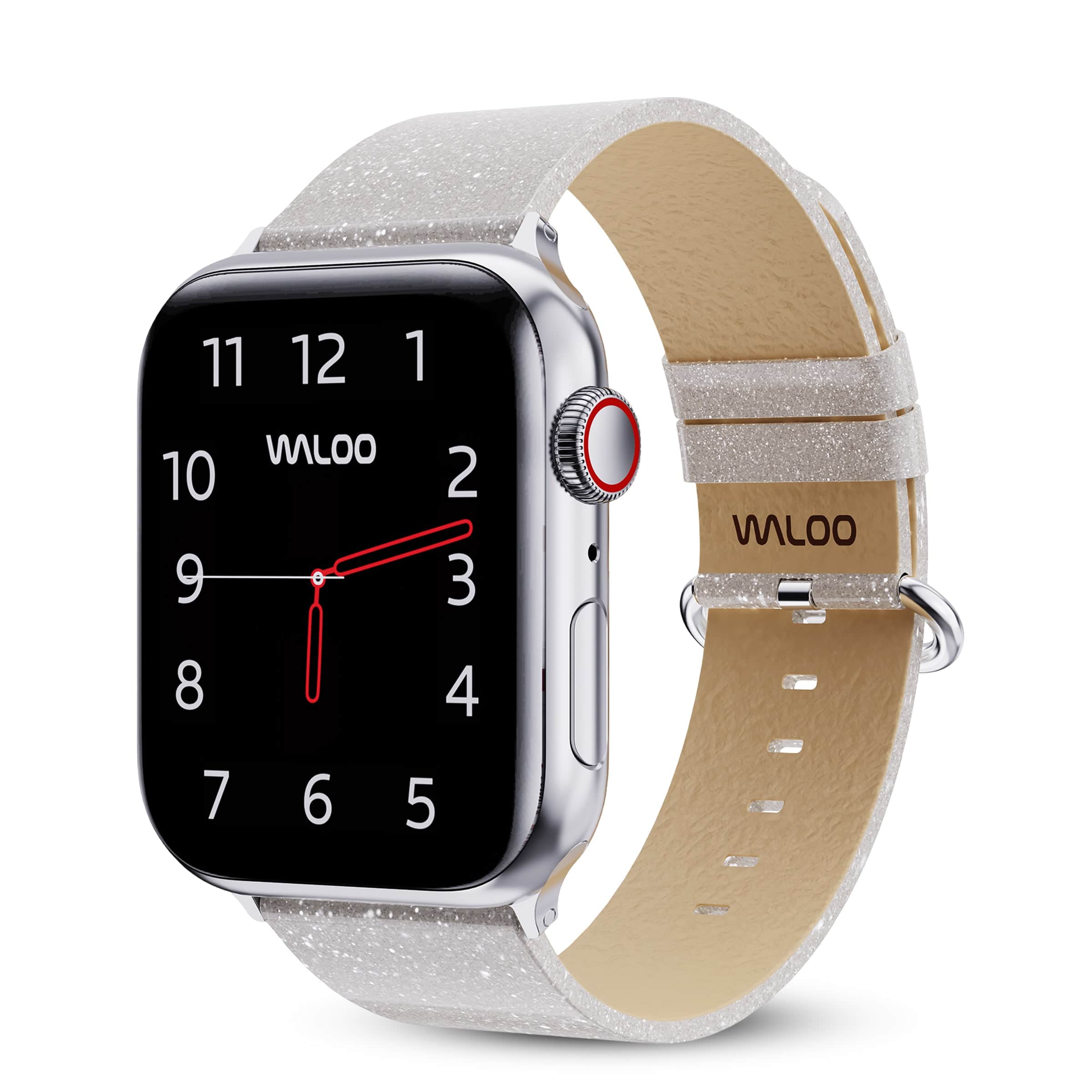 Waloo - Sparkly Brilliance Leather Band For Apple Watch - 44/45/46/49mm - White