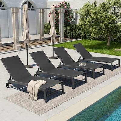 Angle. Crestlive Products - Crestlive Products Set of 2 Steel Frame Adjustbale Chaise Lounge Chair with Wheels - Black.