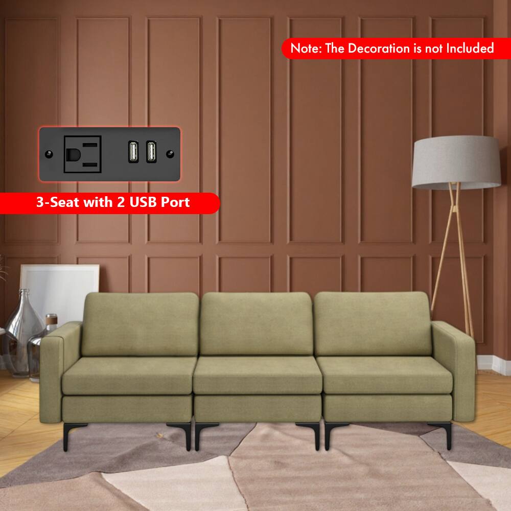 Angle. Hivvago - 3-Seater Convertible Sofa with Built-in USB Ports and Side Magazine Pockets - Green.