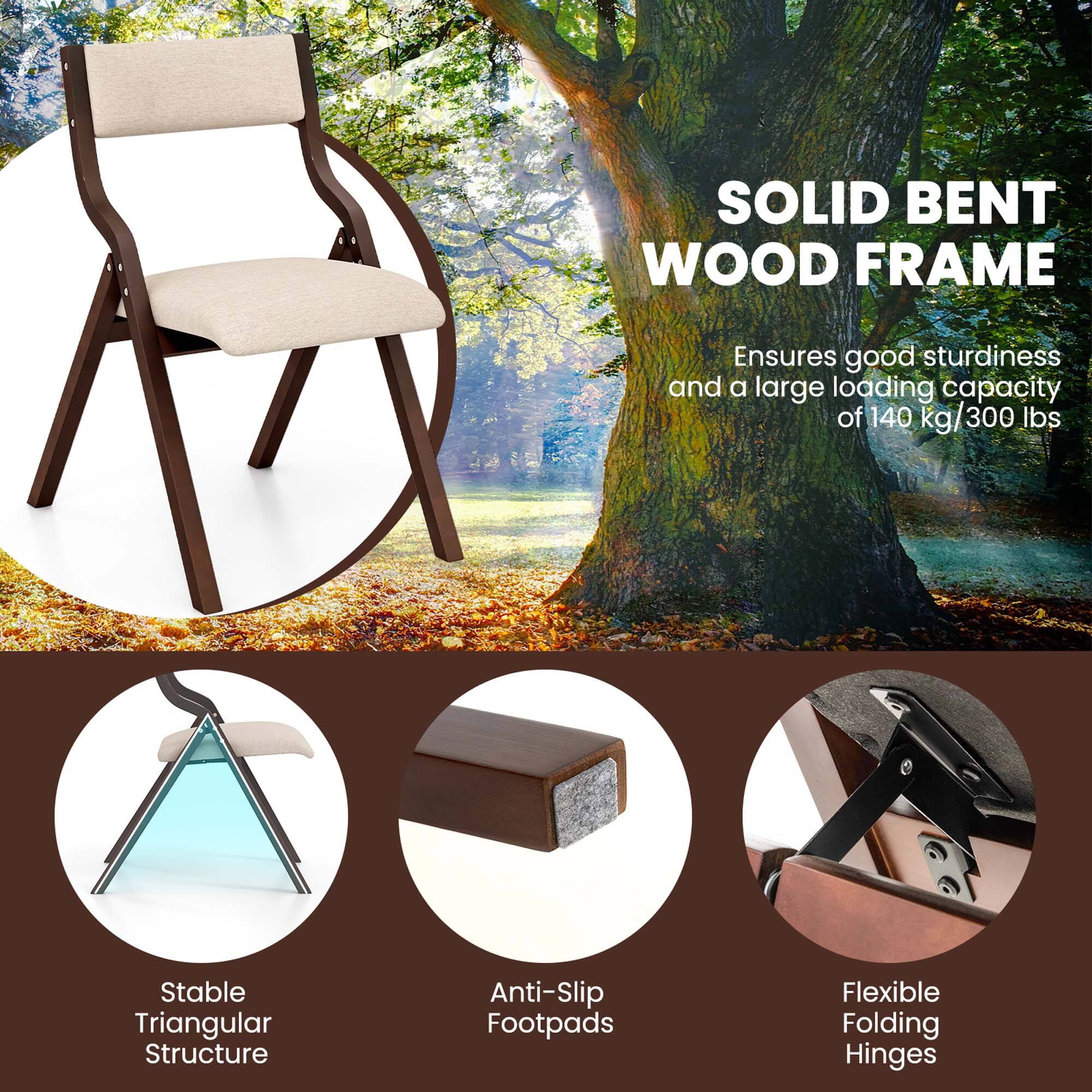 SOLID BENT WOOD FRAME  
Ensures good sturdiness and a large loading capacity of 140 kg/300 lbs  

Stable Triangular Structure  
Anti-Slip Footpads  
Flexible Folding Hinges