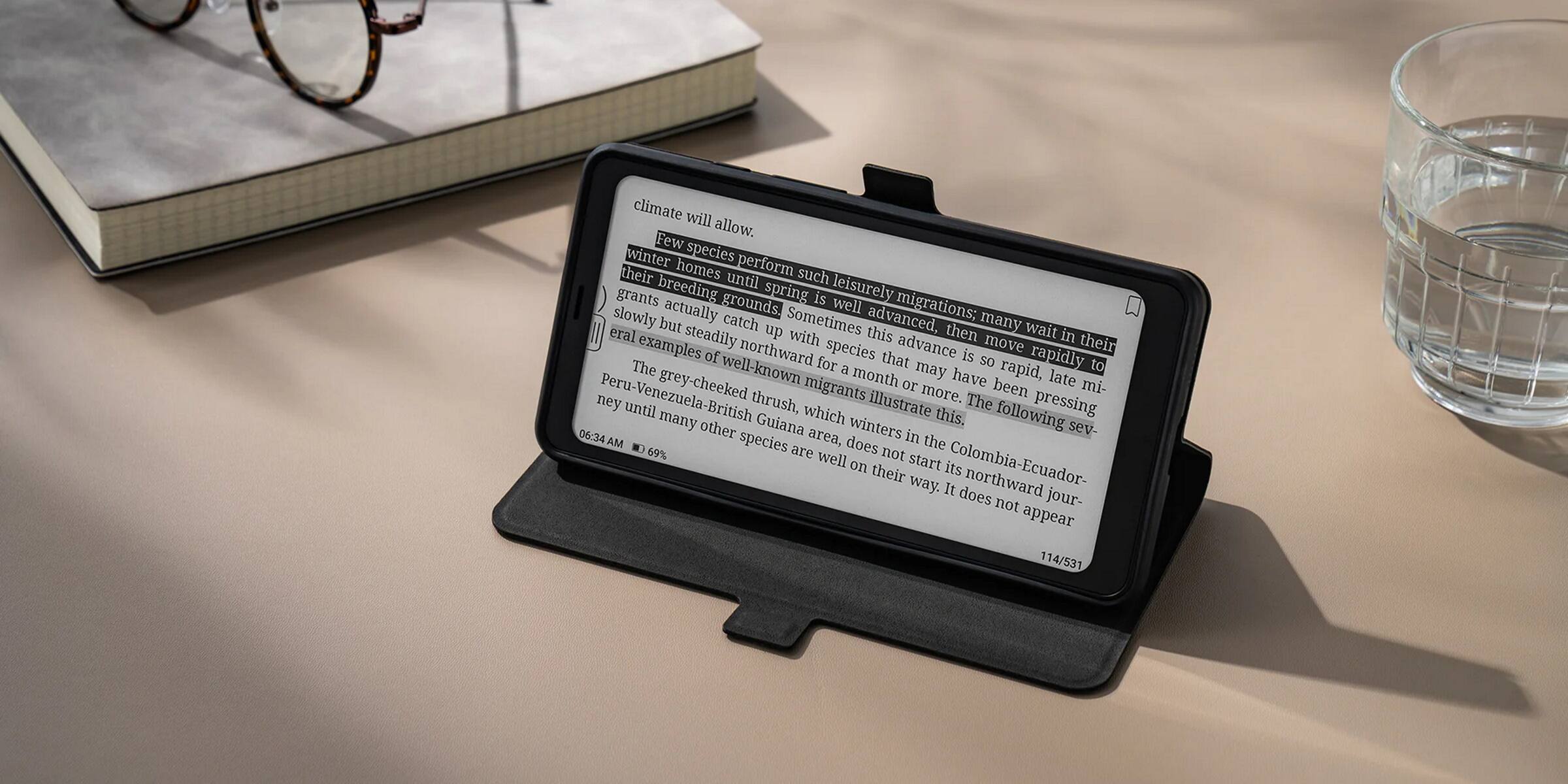 The text on the image reads: "Climate will allow. Few species winter homes perform their until such grants breeding spring is leisurely slowly actually grounds. Well migrations: eral but catch up Sometimes this advanced, then many wait in examples steadily northward with species advance move their of that is SO rapidly The well-known for a may rapid, to grey-cheeked migrants month or have been late mi- ney Peru-Venezuela-British thrush, illustrate more. The following many other Guiana winters sev- 06:34 AM species area, in the 69% are does not well on start its Colombia-Ecuador- their northward way. It does not jour- appear 114/531."

The text is about the migration patterns of various bird species. It discusses how the climate allows for migration, and how some species perform their breeding during the spring season. The text also talks about the different species of birds and their migration patterns, including the grey-cheeked migrants. The text concludes by discussing the importance of the migration patterns and the impact they have on the bird population.