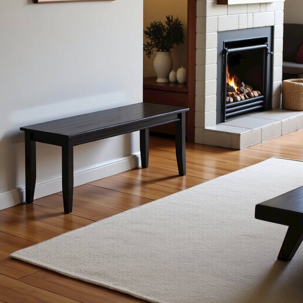 Left. FurniFact - Elegant Solid Wood Dining Bench with Black Finish for Versatile Seating - Black.