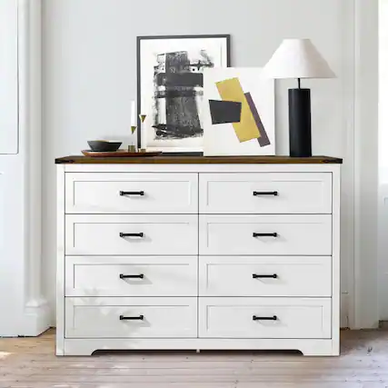 Front. Koligey - 8-Drawer Dresser 54"W Double Dresser With Rustic Brown Top Panel - white.