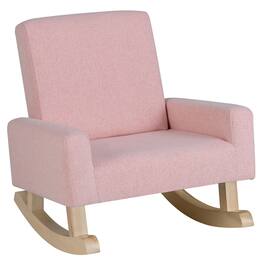 Gymax - Kids Rocking Chair Children Armchair Linen Upholstered Sofa w/ Solid Wood Legs - Pink