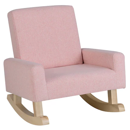 Front. Gymax - Gymax Kids Rocking Chair Children Armchair Linen Upholstered Sofa w/ Solid Wood Legs Pink - Pink.
