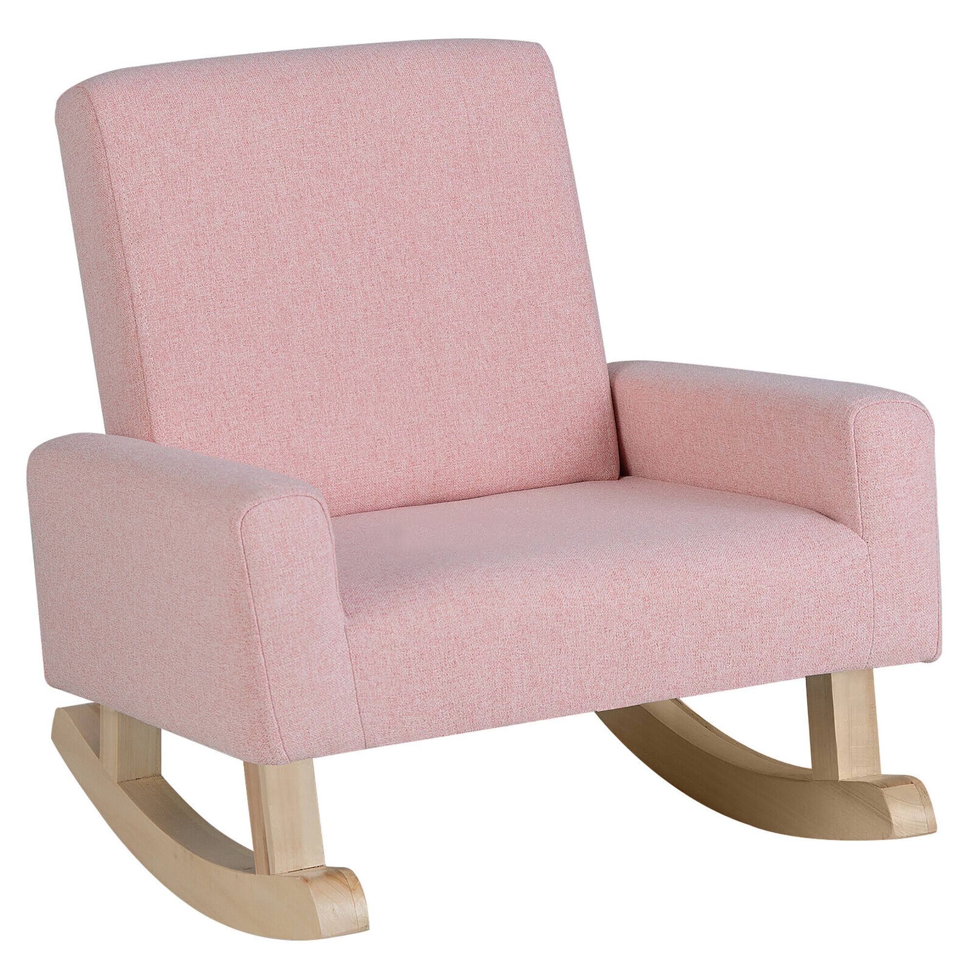 Front. Gymax - Gymax Kids Rocking Chair Children Armchair Linen Upholstered Sofa w/ Solid Wood Legs Pink - Pink.