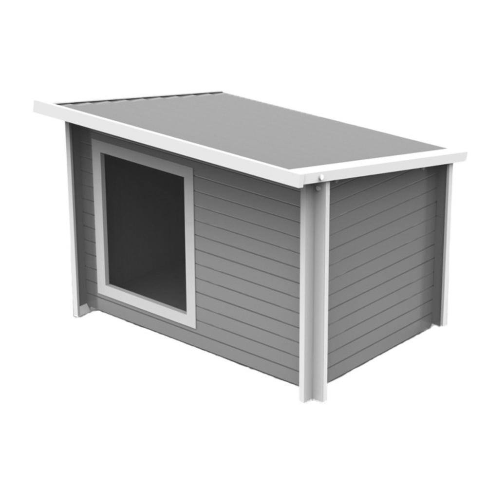 Front. New Age Pet - ECOFLEX Rustic Lodge Outdoor Dog House Extra Large - Grey/White.