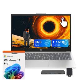 HP - 15.6" FHD Touchscreen Laptop,AMD Ryzen 5 7520U,8GB RAM,1TB SSD+160GB Dock Set,AMD Radeon Graphics,Win 11 Pro - Silver