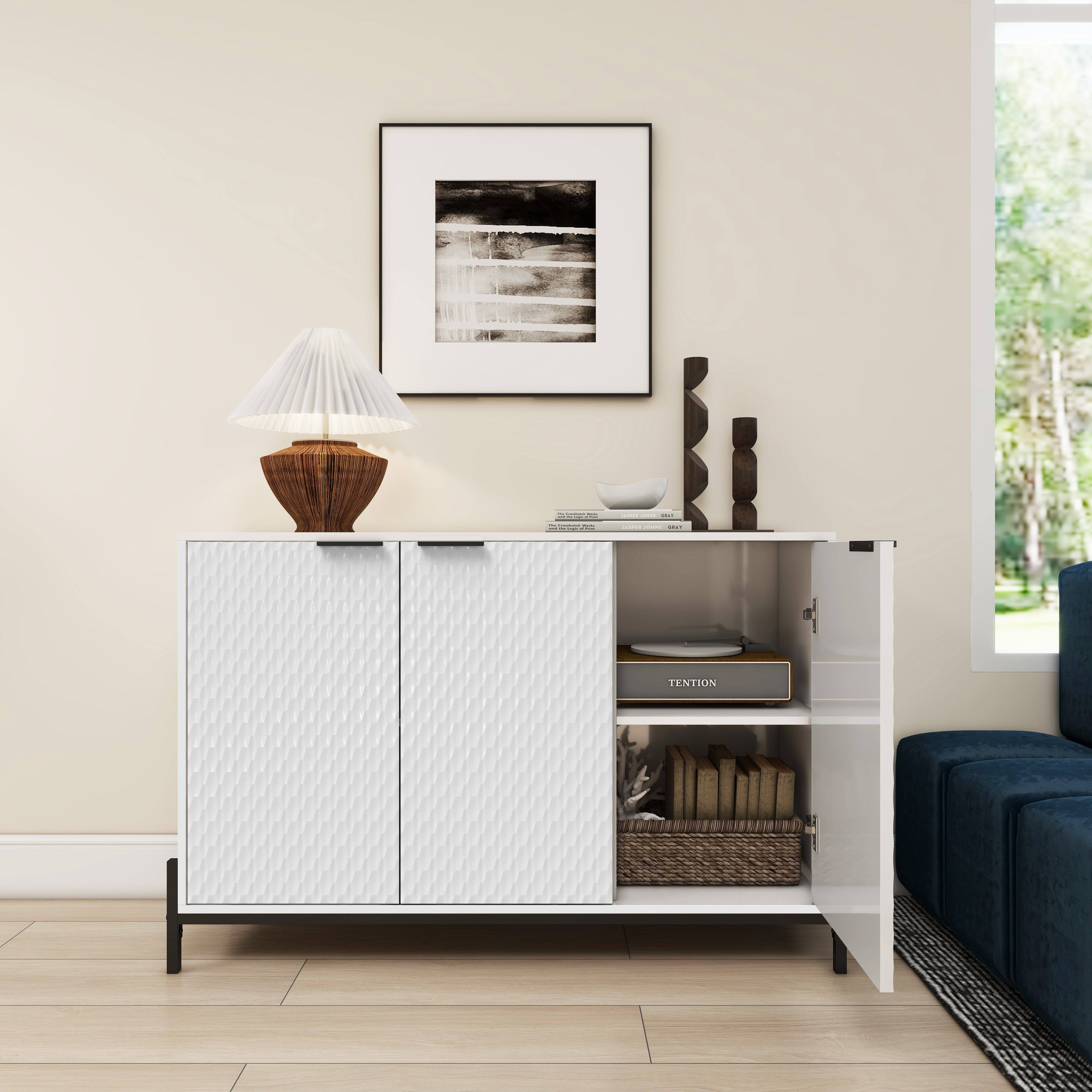 Alt View 4. Boyel Living - White 31.5 in. H Modern Three Door Storage Cabinet with High-gloss Finish and Featuring Iron Handles - White.