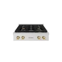ZLINE 30 in. Autograph Paramount Gas Rangetop in Satin Stainless Steel w/ Bronze Accents (SRTSZ-30-CB) - Stainless Steel - Front_Zoom