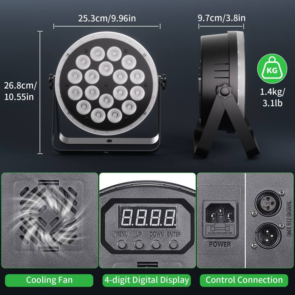 25.3cm/9.96in  
26.8cm/10.55in  
9.7cm/3.8in  
1.4kg/3.1lb  

Cooling Fan  
4-digit Digital Display  
Control Connection  

MENU UP DOWN ENTER  
POWER  
OMX 5V2 SIGNAL