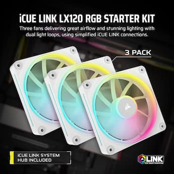 CORSAIR iCUE LINK LX120 RGB 120mm PWM Case Fans Starter Kit (3 CORSAIR iCUE LINK LX120 RGB 120mm PWM Case Fans Starter Kit (3