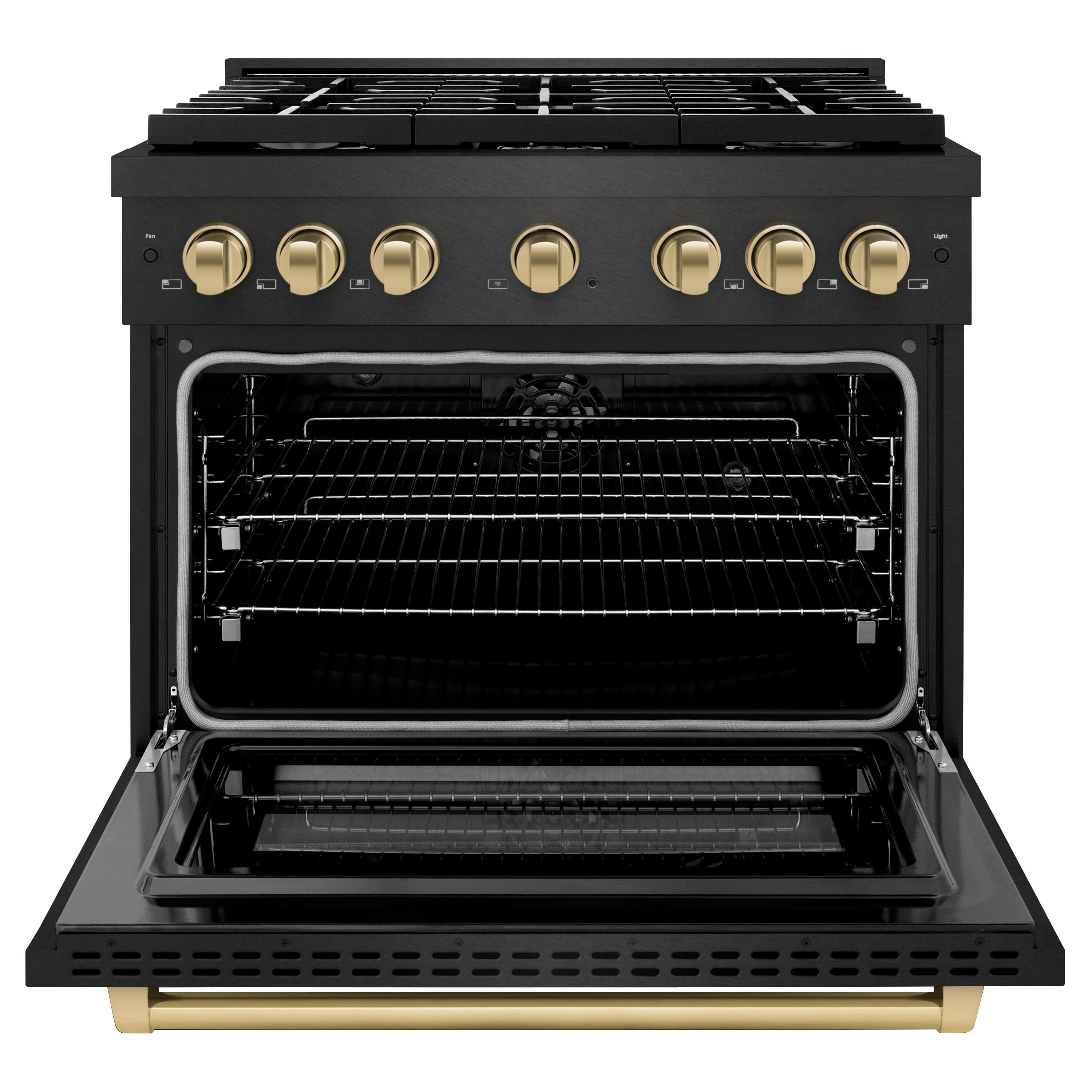 Angle. ZLINE - Autograph 30 in. 4.2 cu. ft. Freestanding Paramount Dual Fuel Range in Black Satin Stainless Steel with Gold Accents - Black Satin Stainless Steel.