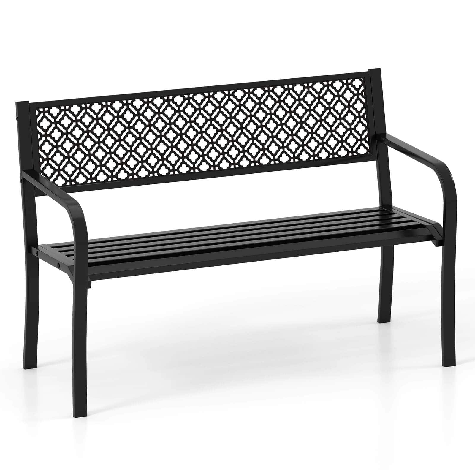"Costway - 50"" Outdoor Garden Bench with Geometric Lattice Backrest Armrests and Slatted Seat - Black" price history on PriceWatchPro