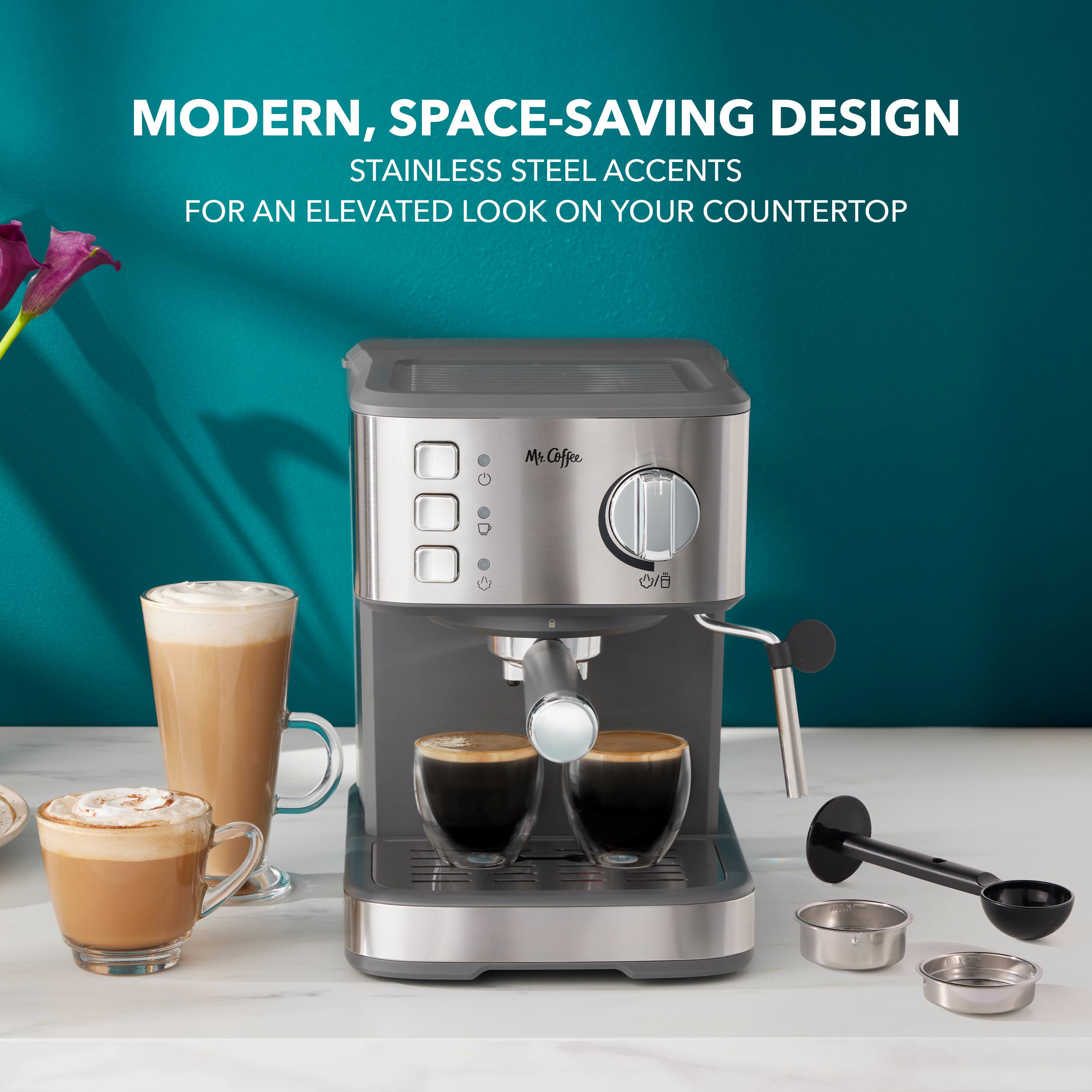 MODERN, SPACE-SAVING DESIGN STAINLESS STEEL ACCENTS FOR AN ELEVATED LOOK ON YOUR COUNTERTOP Mt Coffee 0/B