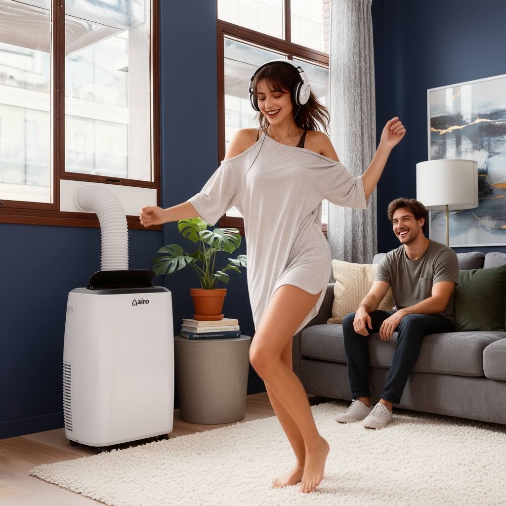 Angle. Airo Comfort - 14.000 BTU Portable Air Conditioner A/C with Dehumidifier and Remote DIY Window Kit - White.