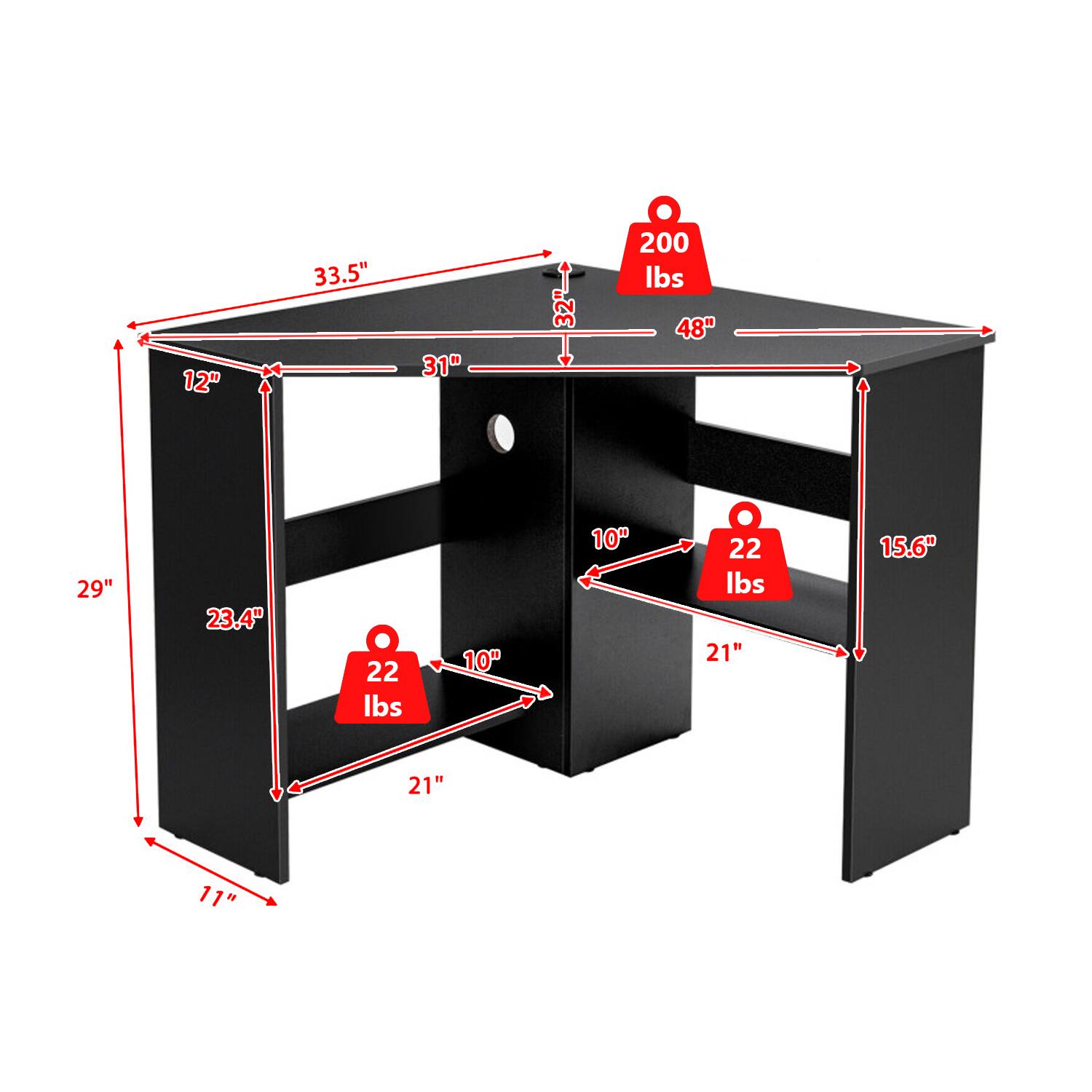 12" 33.5" 31" 32" 200 lbs 48" 29" 23.4" 22 lbs 10" 10" 22 lbs 21" 15.6" 21" 11"