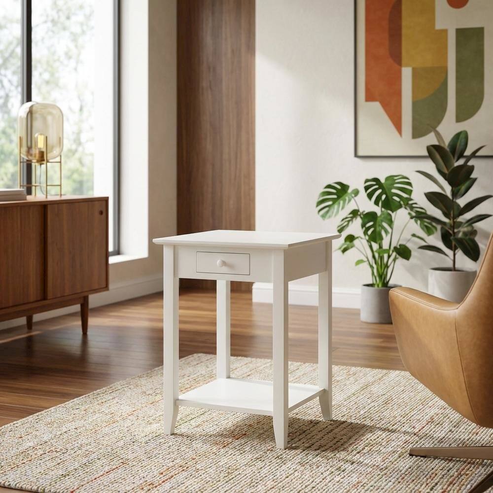 Alt View 2. FurniFact - Wooden End Table with Drawer and Shelf for Living Room Use - White.