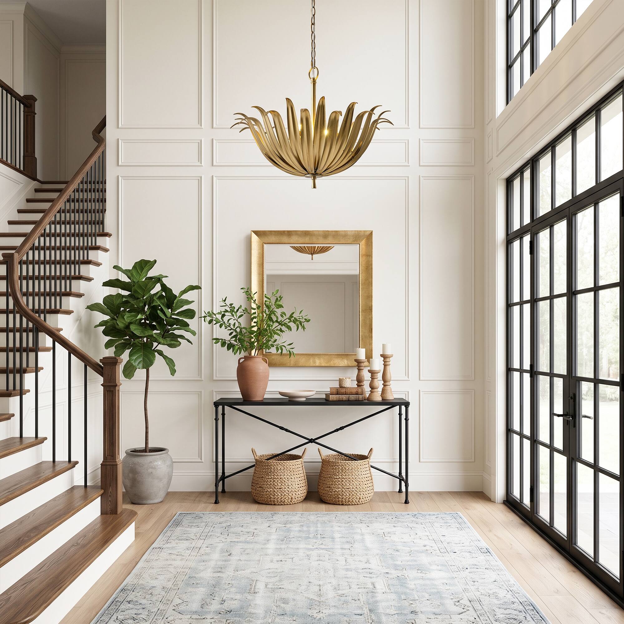 Back. Parrot Uncle - 23.6 Inch Modern Flower 6 Light Ceiling Hanging Fixture with Adjustable Chain Pendant - Gold.