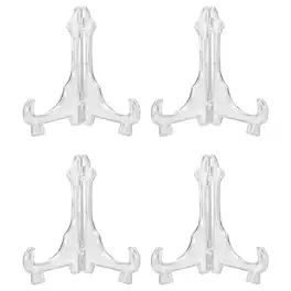 Unique Bargains - 4pcs Acrylic Easels Plate Stands 3.94 Inch Folding Display Stands Holder for Frames Pictures Magazines - Clear