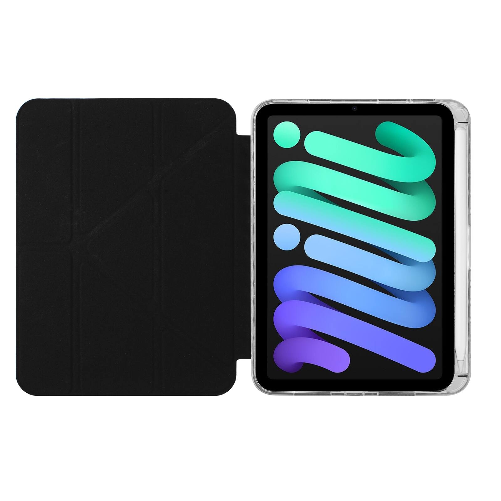 Alt View 5. Dteck - for Apple iPad mini (A17 Pro) 2024 & iPad mini 6th Gen 2021 Y-Fold Tablet Case,Shockproof Wallet Cover with Pen Holder - Black.