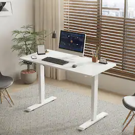 Chateau Abodes - 55" Electric Standing Desk with Adjustable Height, Real Wood Top & USB/LED, 4 Memory Buttons - White