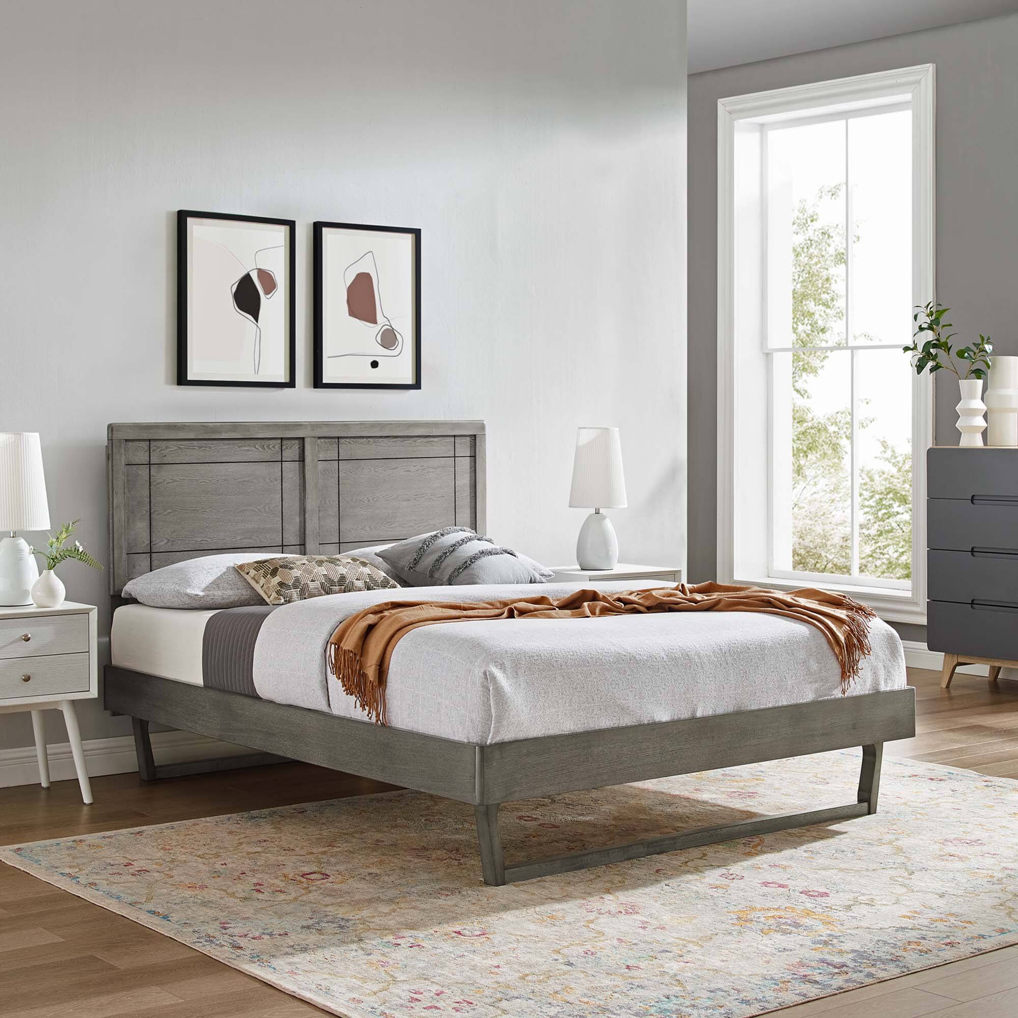 Alt View 5. Modway - Amaris Fabric Queen Platform Bed with Round Splayed Legs - Gray.