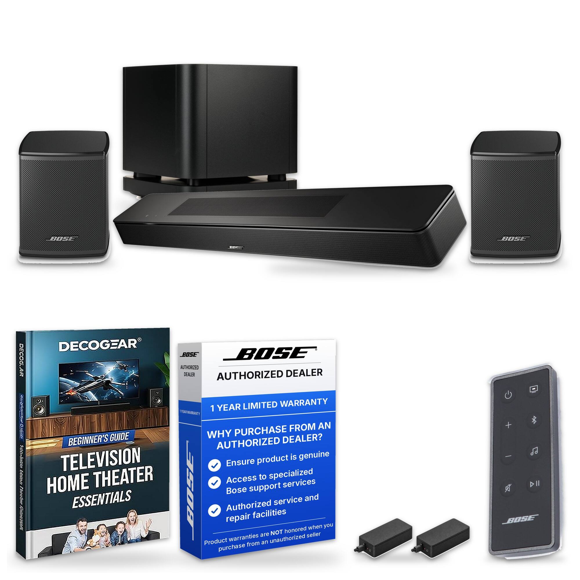 BOSE  
BOSE  
DECOGEAR HannyAng Theire RIGHTAN  
DECOGEAR BOSE _BOSE DESIROHTUA DEALER AUTHORIZED DEALER 1 YEAR LIMITED WARRANTY FROM AN GUIDE WHY PURCHASE BEGINNER'S AUTHORIZED DEALER? TELEVISION Ensure product is genuine THEATER Access to specialized HOME support services BOSE Bose ESSENTIALS service and Authorized facilities repair when you are NOT honored seller Product warranties from an unauthorized purchase