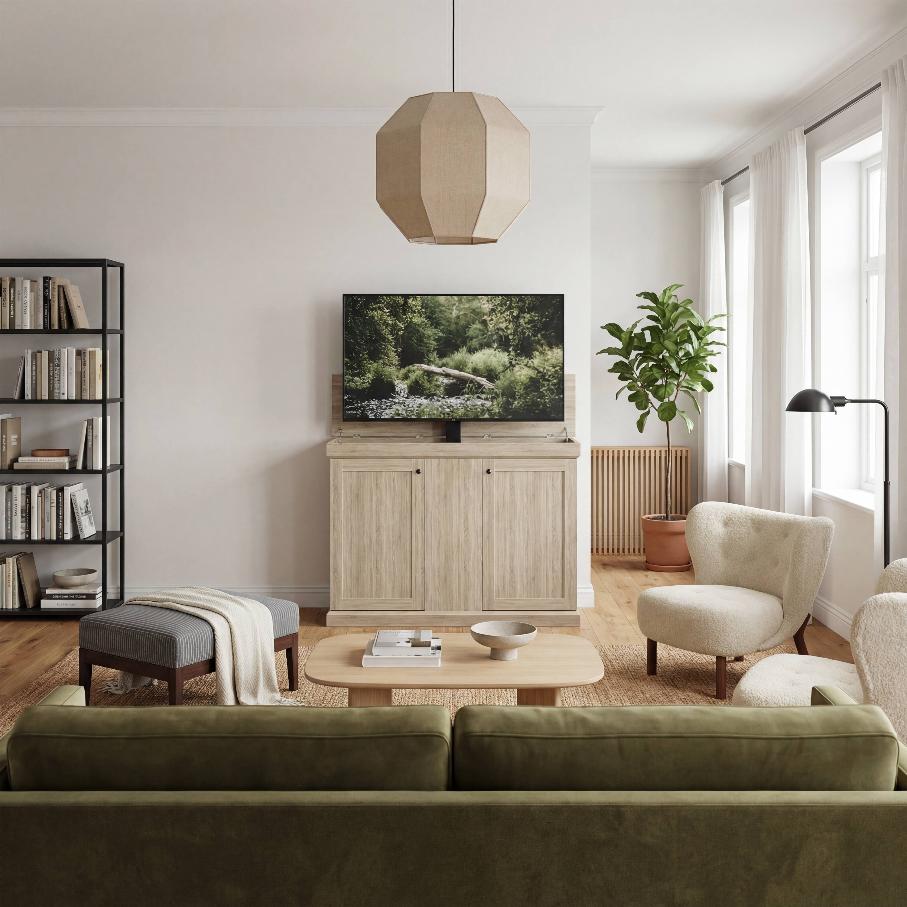 Alt View 5. Famapy - Smart Lift TV Cabinet for Up to 50 Inch TV, Remote Control Media Console with Hidden Storage Entertainment Center - Wooden.