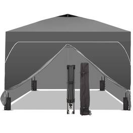 Ainfox - 12x12 Pop Up Canopy Outside Canopy with Wheeled Carry Bag SandBags and Ground Nails - Gray