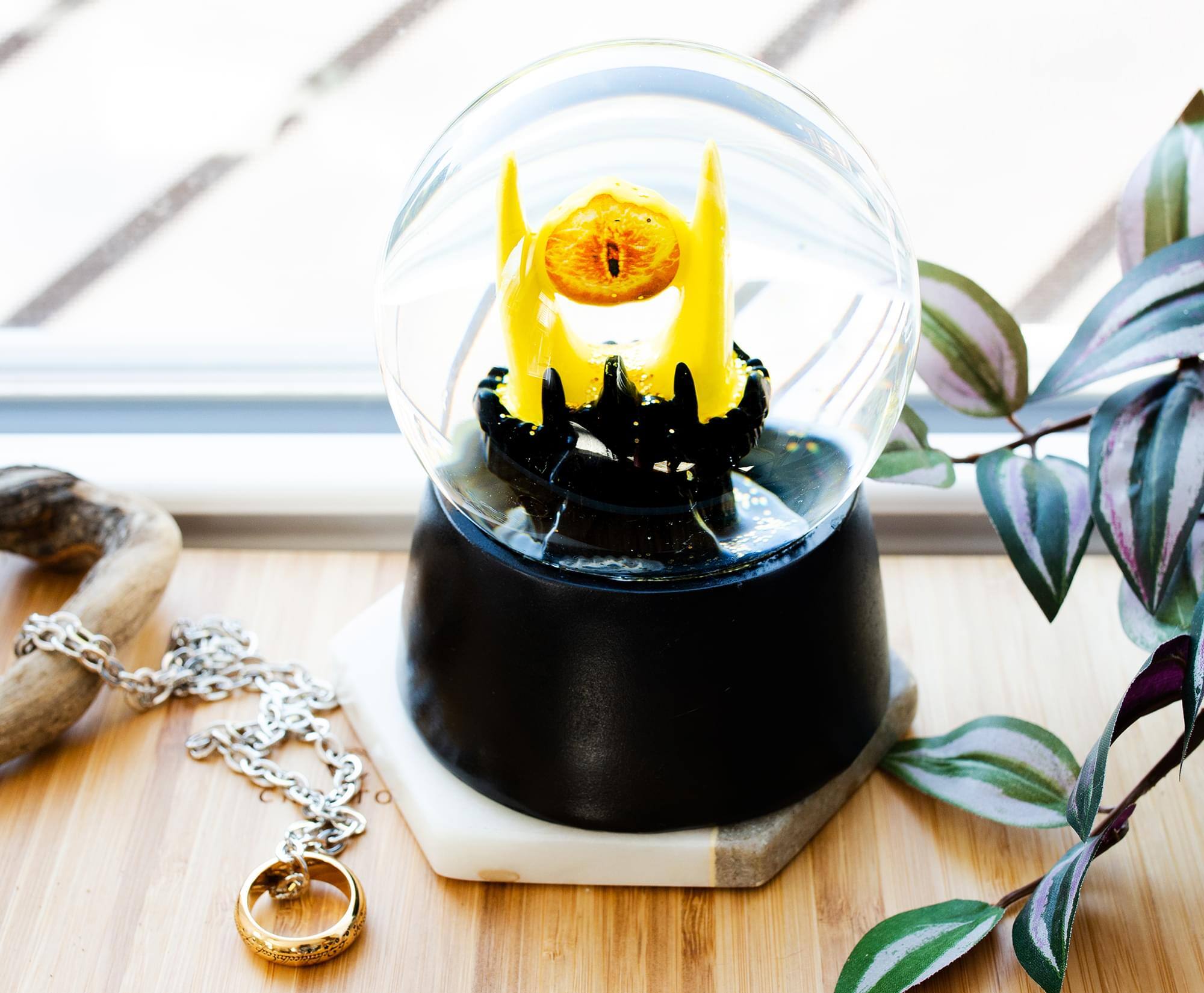 Alt View 5. Silver Buffalo - The Lord Of The Rings Eye of Sauron Light-Up Snow Globe  | 6 Inches Tall - Yellow.