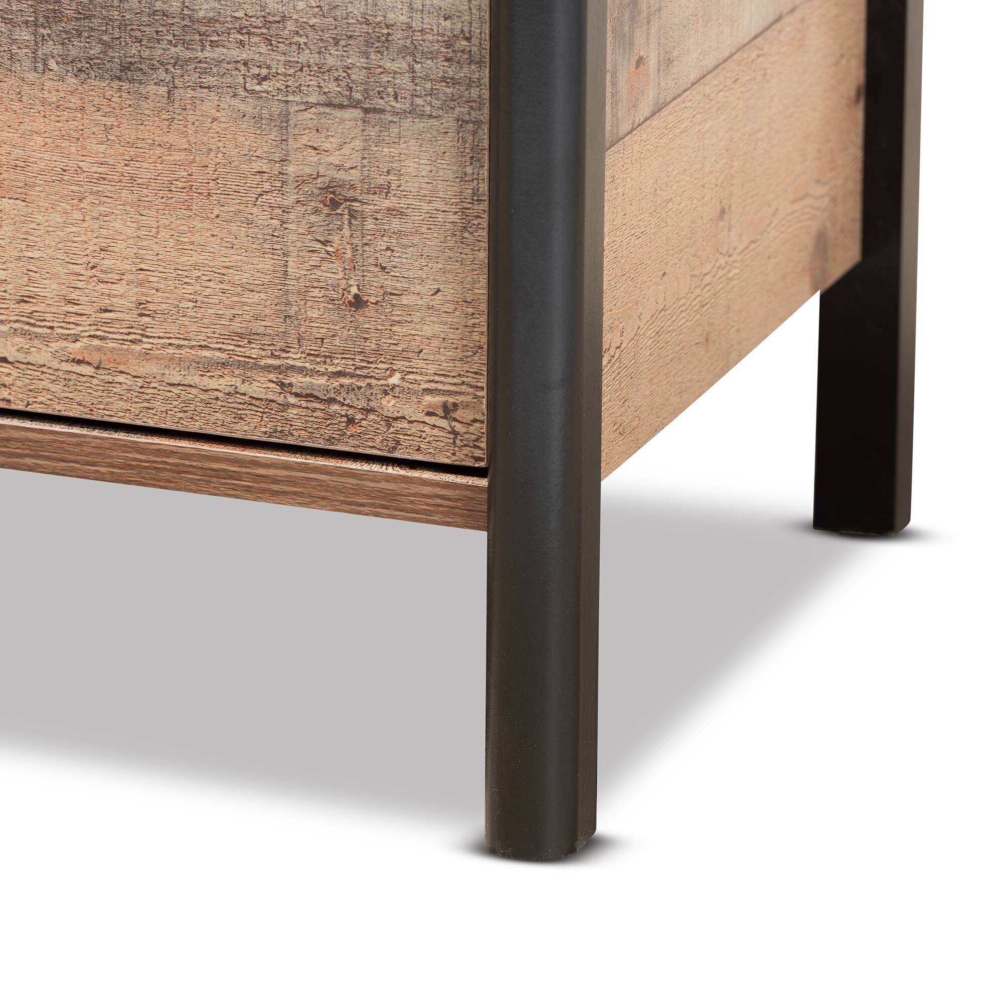 Alt View 2. Baxton Studio - Vaughan Modern and Contemporary Rustic Finished Wood Nightstand - Oak Brown/Black.
