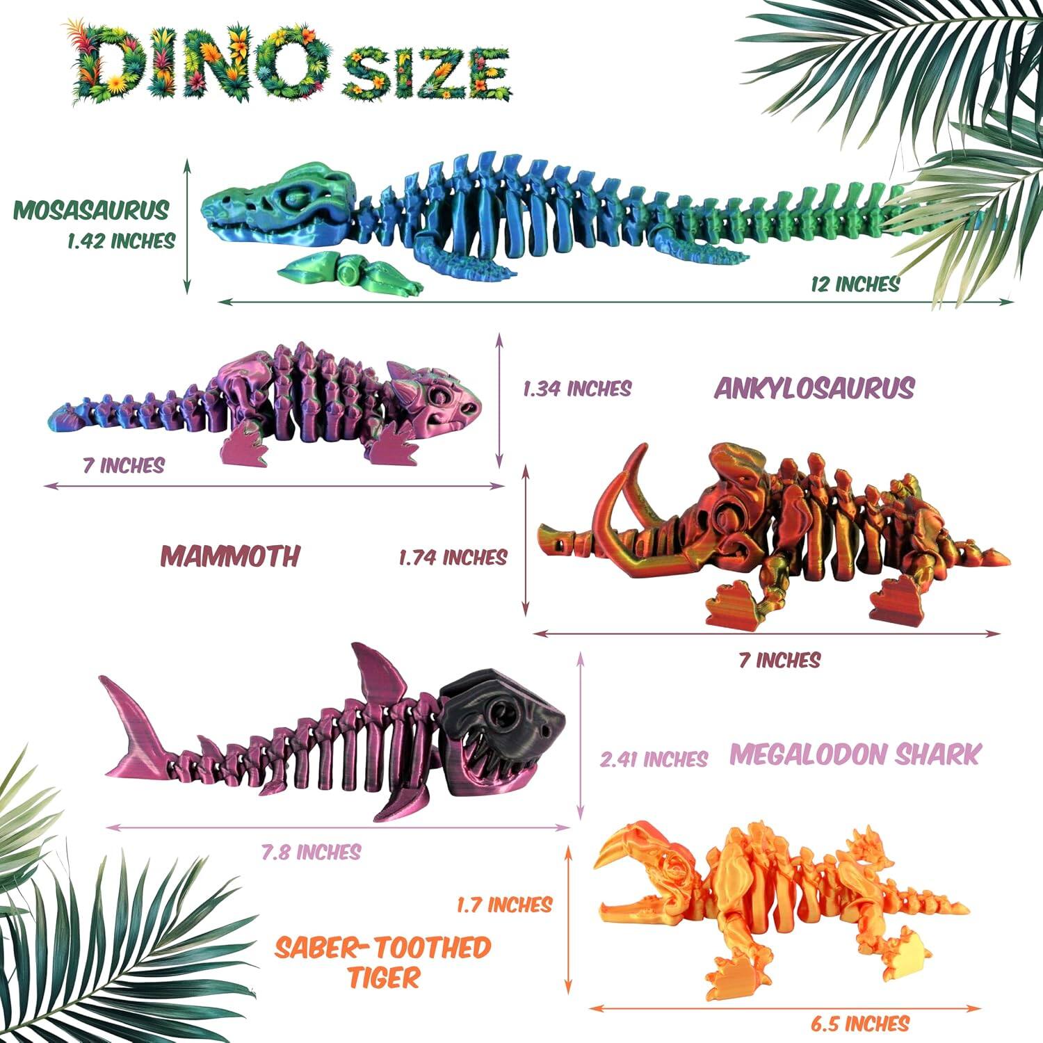 JuzToys 5PCS 3D Printed Dinosaur Skeletons Fidget Toys, Mosasaurus ...