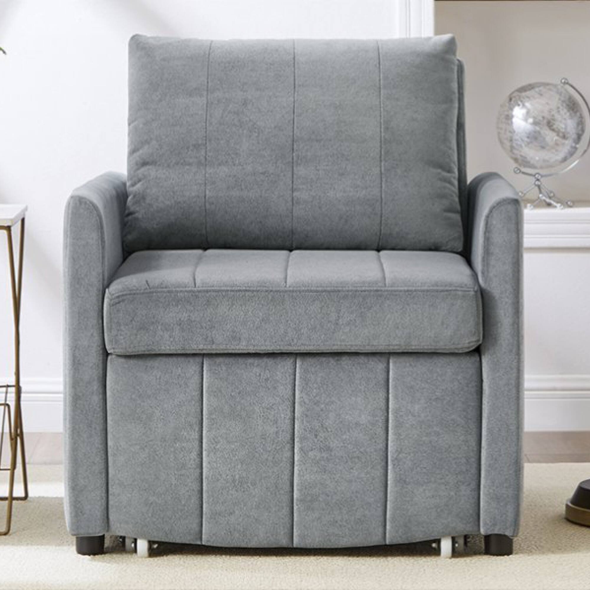 Angle. GOODSILO - Convertible Sleeper Sofa with Adjustable Backrest and Storage, Upholstered in Soft Chenille Fabric - Grey.