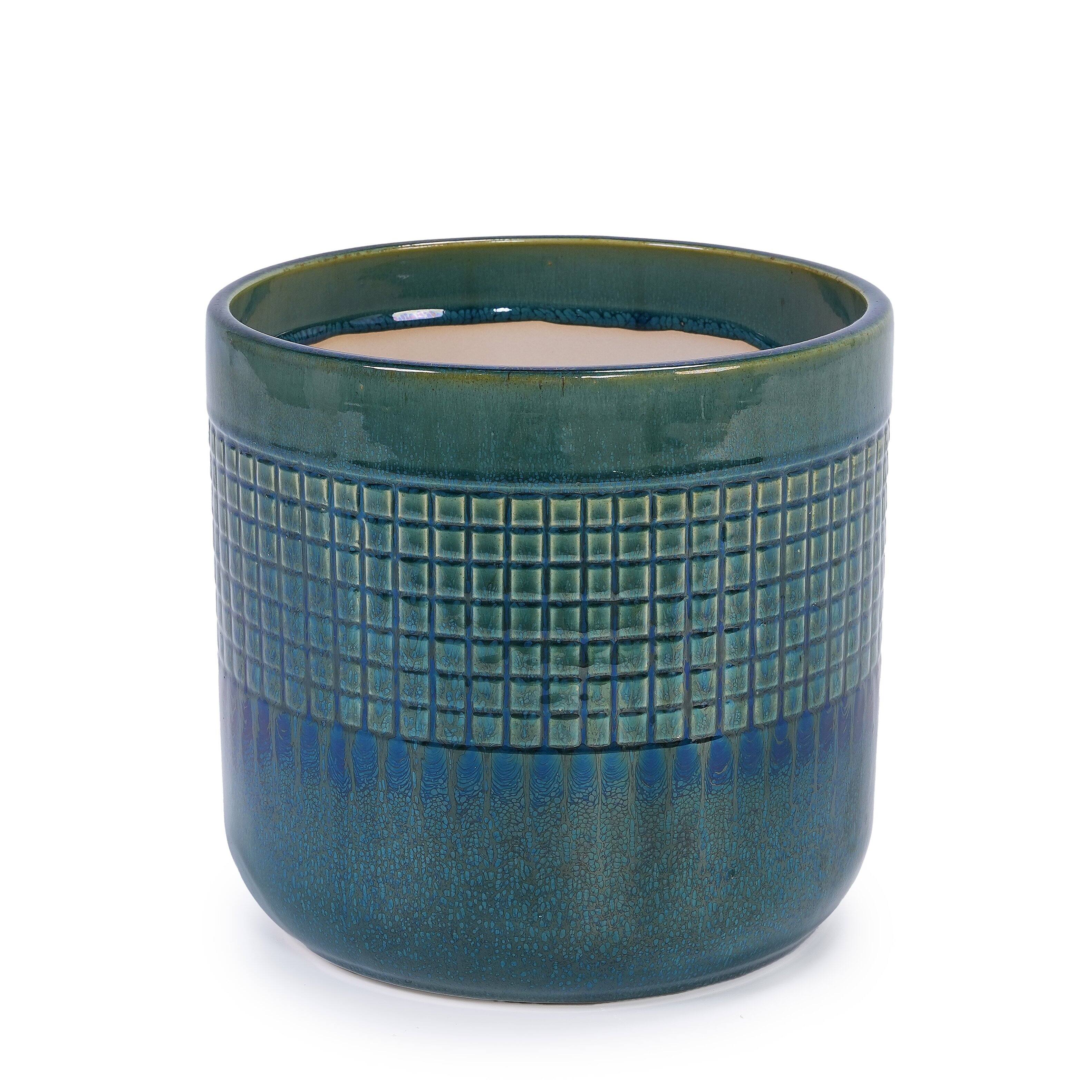 Alt View 5. Loheer - Loheer Ceramic Planter Set Handmade Green Glazed Clay Planters Set of 3 with Drainage Holes for Herbs Succulents.