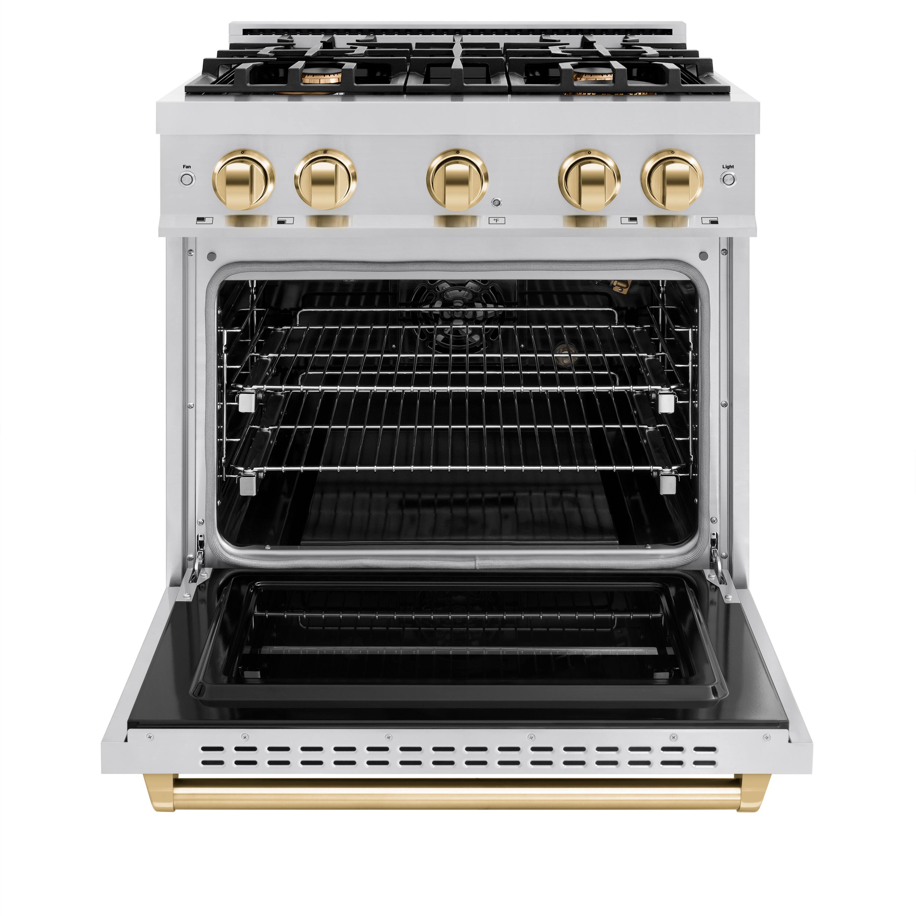 Alt View 1. ZLINE - Autograph Edition 30" Classic Gas Range w/ 4 Burners & Polished Gold Accents (CGRZ-30-G) - Stainless Steel.