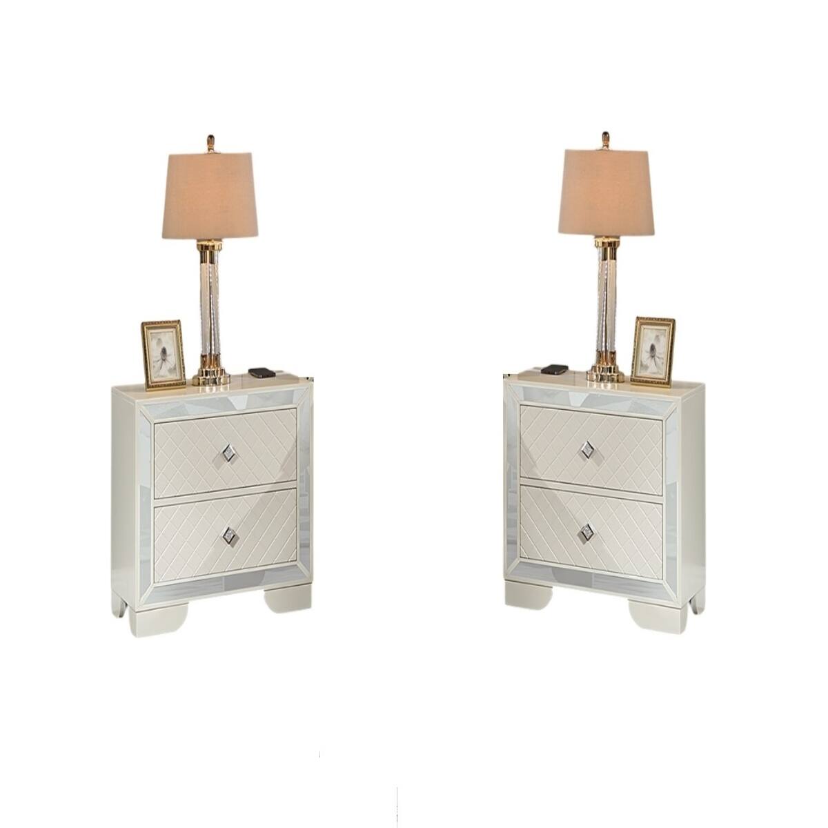 Alt View 3. Loheer - Loheer Cream Wooden Nightstand With Two Drawers and Wireless Charging - Cream.