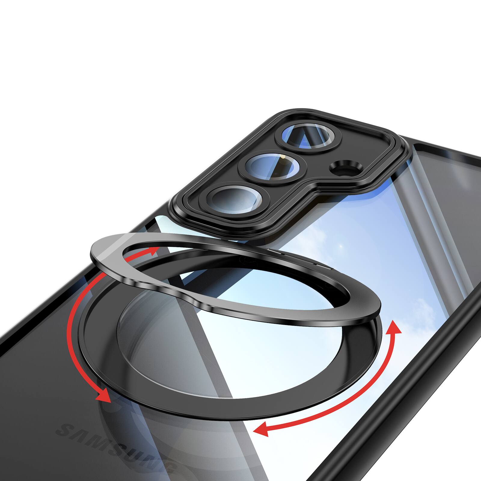 Alt View 3. Dteck - Magnetic Clear Case For Samsung Galaxy A17 5G, Shockproof Anti-Scratch 360° Ring Holder Stand PC+TPU Protection Cover - Black.