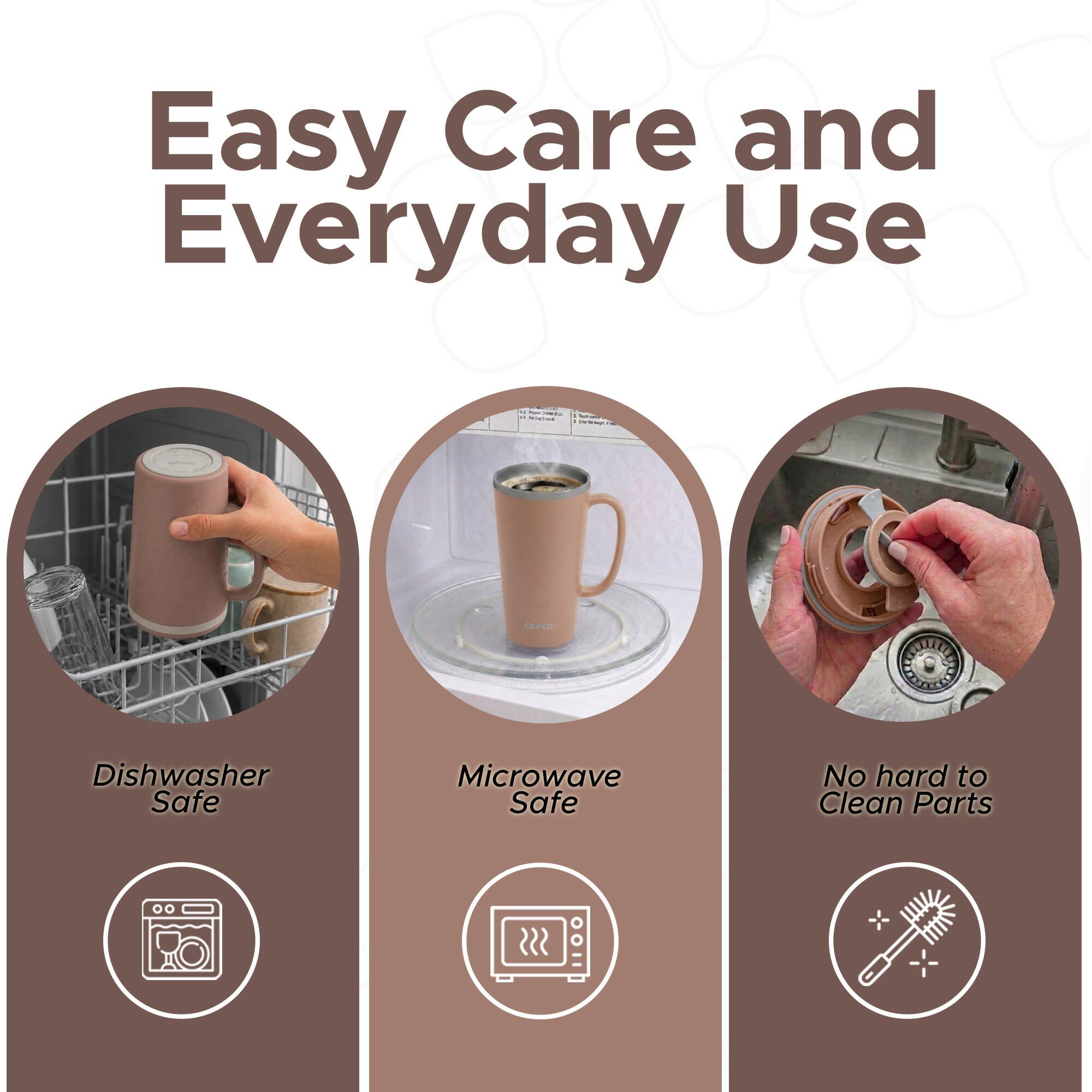 Easy Care and Everyday Use

- Dishwasher Safe
- Microwave Safe
- No hard to Clean Parts