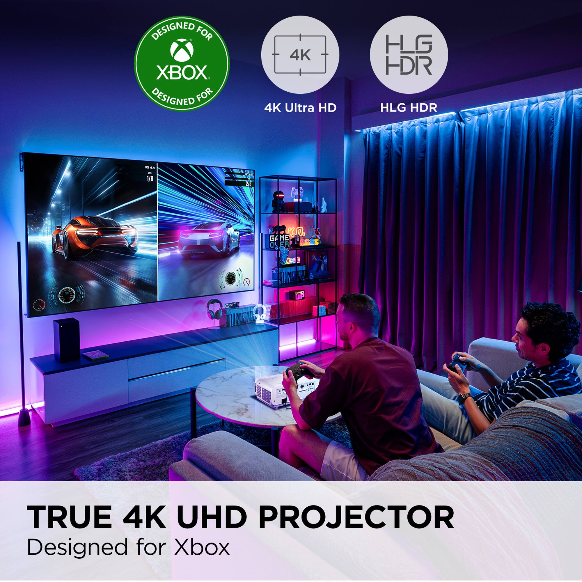 Designed for Xbox. Designed for 4K Ultra HD HLG HDR. True 4K UHD Projector.