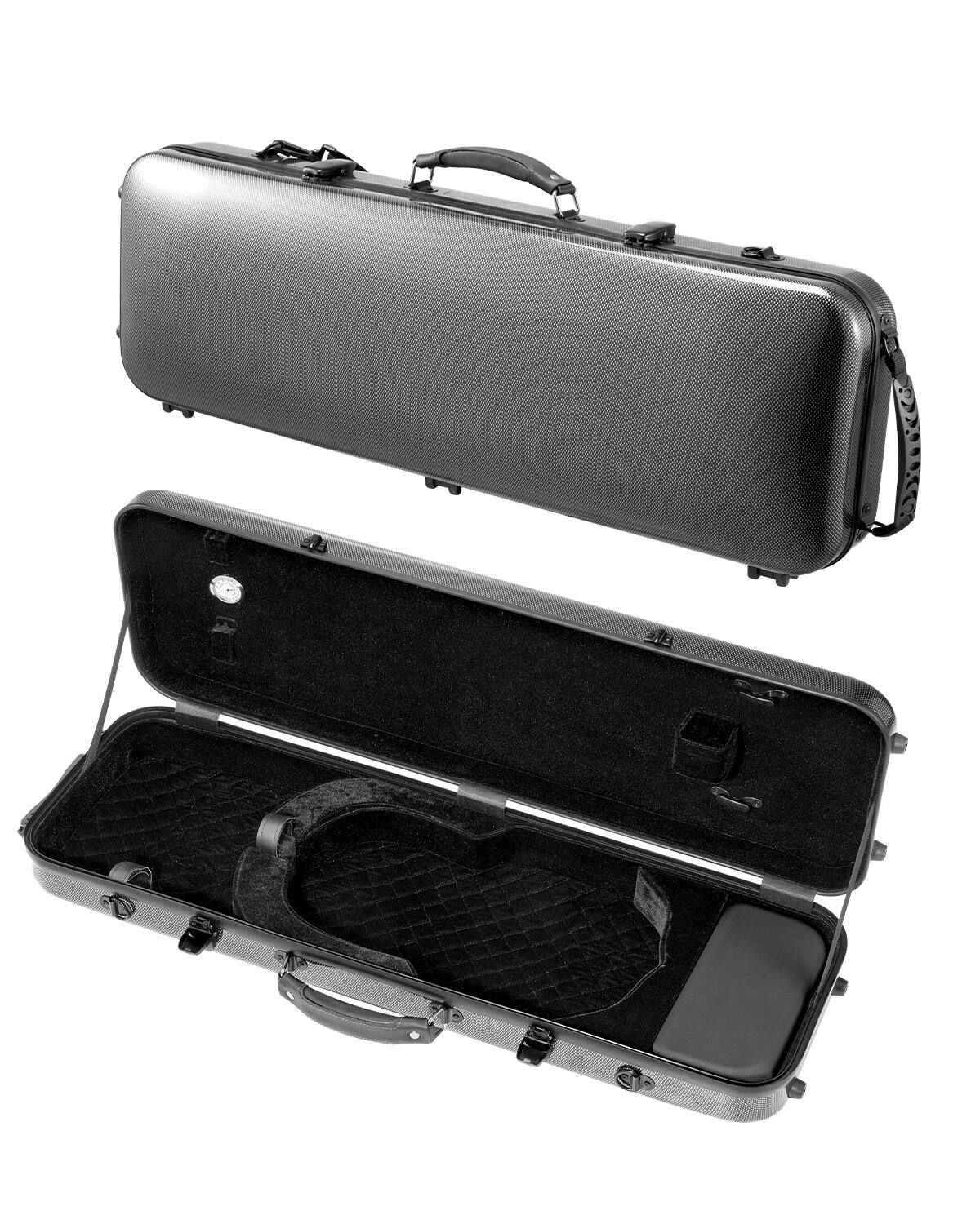 Front. VEVOR - 4/4 Full Size Violin Case, Built-in Hygrometer, Lightweight Portable Travel Carrying Bag, with Plush Lining - Black.