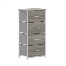 Front. Emma + Oliver - Marley 4 Drawer Storage Dresser with Cast Iron Frame, Wood Top and Easy Pull Engineered Wood Drawers with Wooden Handles - Light Natural Drawers/White Frame.