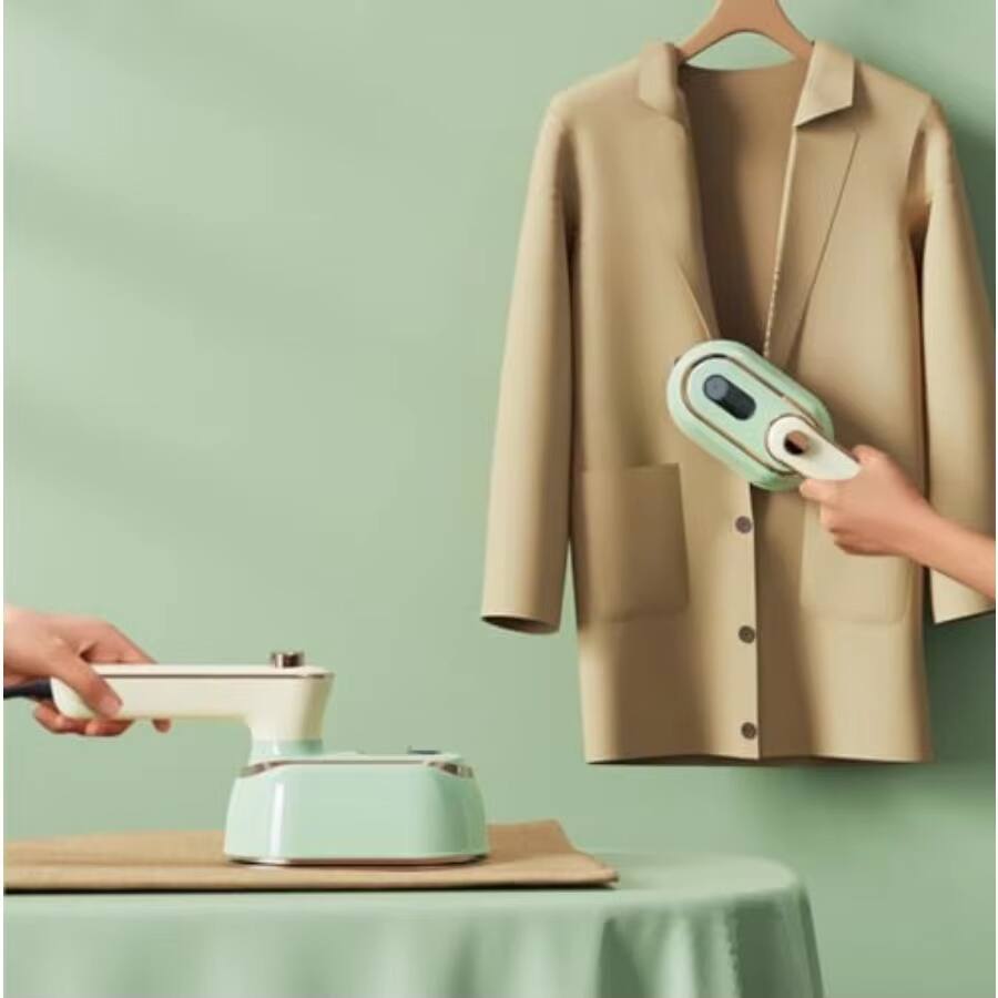 Left. Luckbyte - Portable Handheld Clothes Steamer Mini Wet Dry Steam Iron for Home and Travel Use - Green.