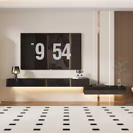 Famapy - Floating TV Stand: Perfect for 60+ Inch TVs, Wall - Mounted, Multi - Install & LED - Lit Magic - Black