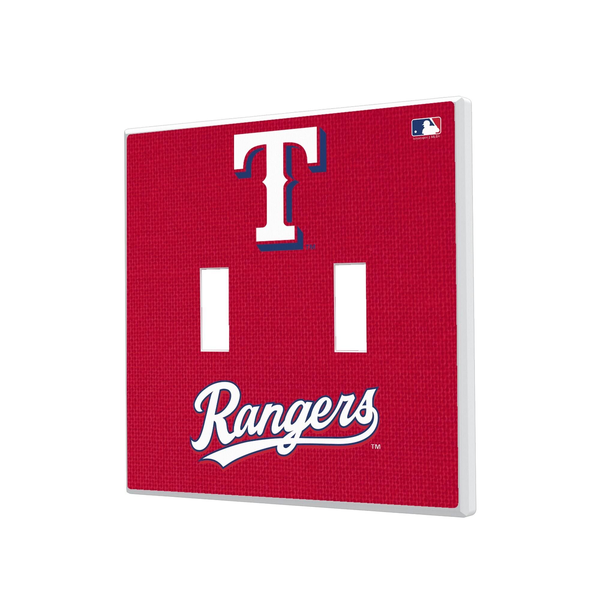 Front. Keyscaper - Texas Rangers Solid Design Double Toggle Light Switch Plate - Multicolor.