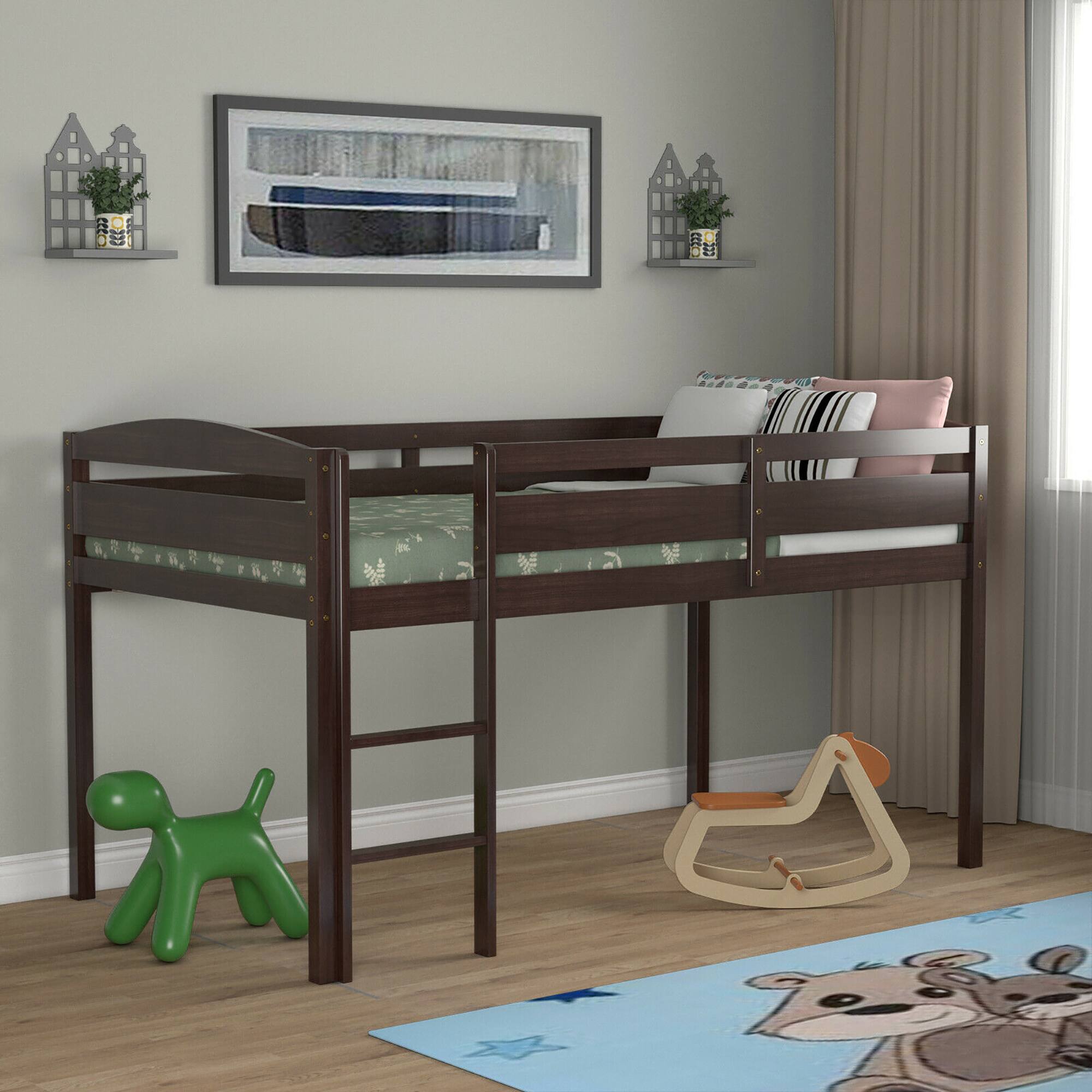Alt View 3. Costway - Costway Twin Low Loft Bunk Junior Bed Bedroom Wooden Guard Rail Ladder - Espresso.