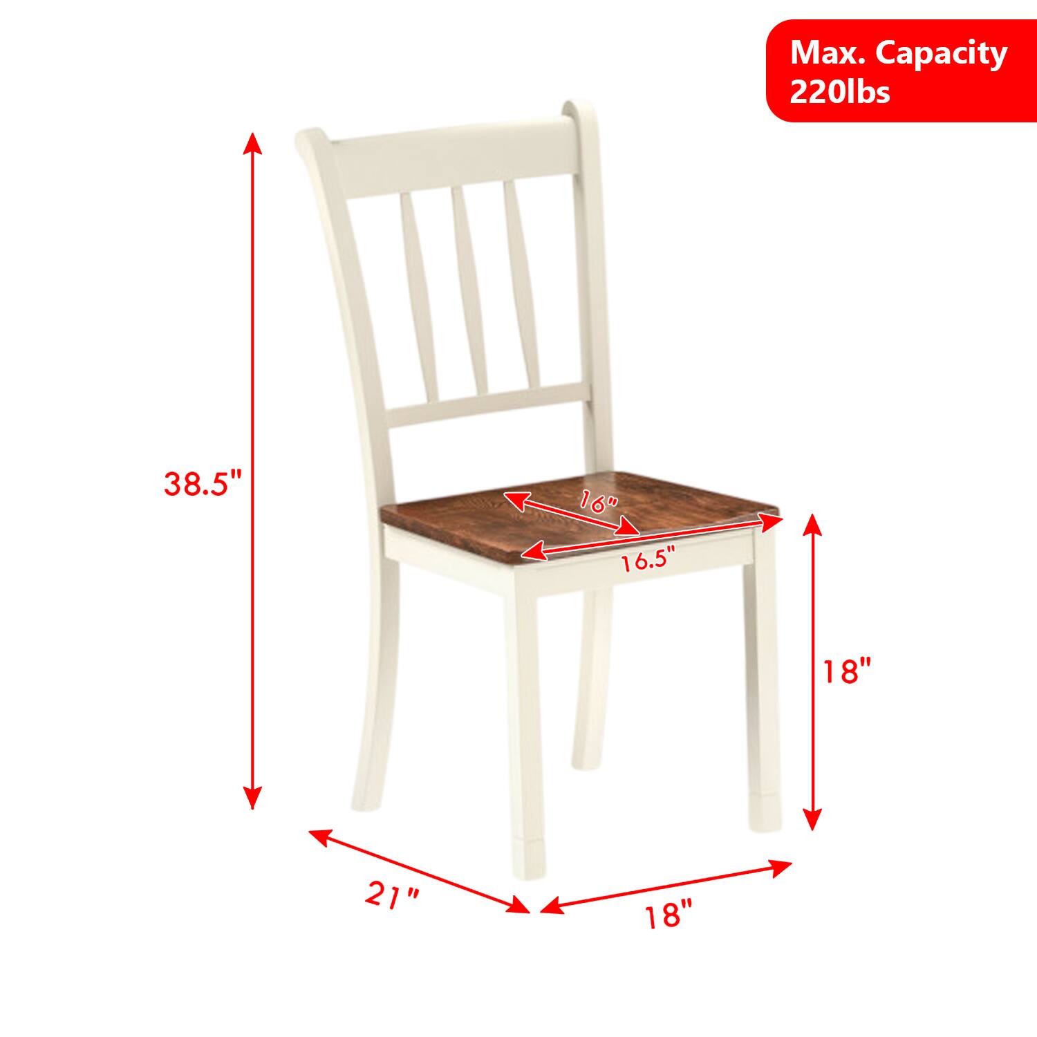 Max. Capacity 220lbs  
38.5"  
16"  
16.5"  
18"  
21"  
18"