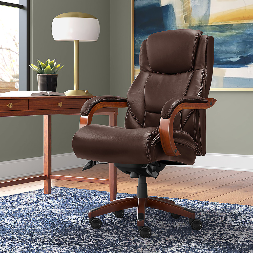 Angle View: La-Z-Boy Delano Big & Tall Bonded Leather Executive Chair - Chestnut Brown