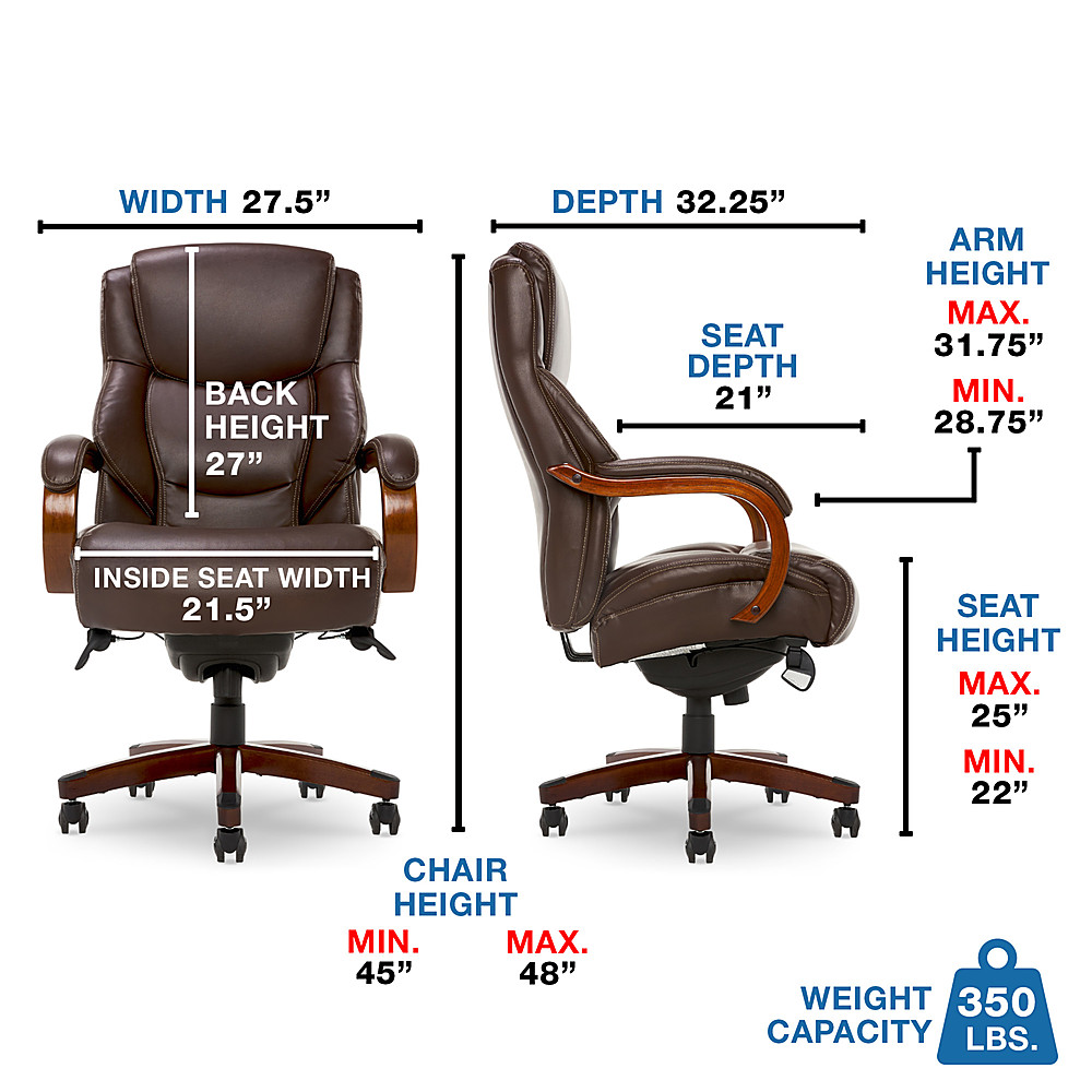 Left View: La-Z-Boy Delano Big & Tall Bonded Leather Executive Chair - Chestnut Brown